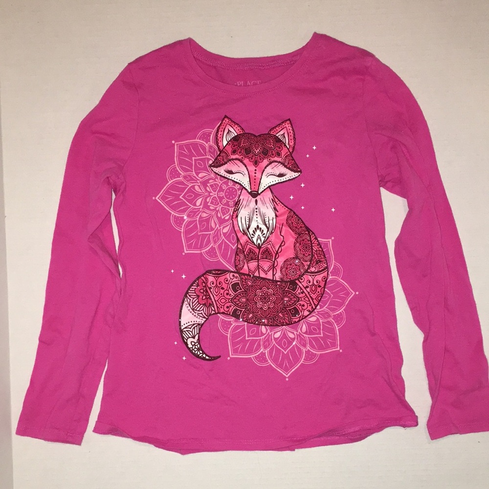Girls Hot Pink Fox Graphic Long Sleeve Tee